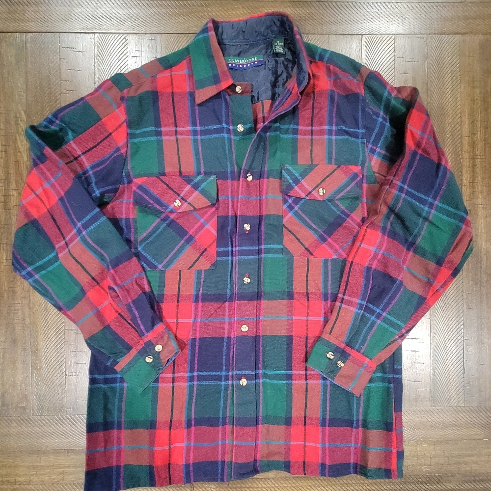 Claybrooke Outdoors Mens Vintage Flanel Button Down Longsleeve Medium Shirt